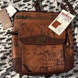 b.o.c. Tan and Brown Map Print Messenger Bag